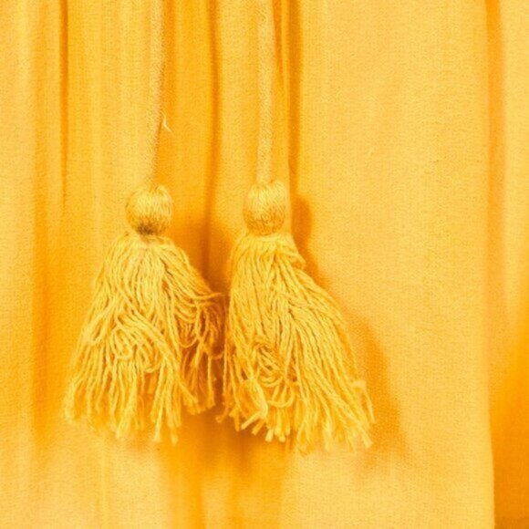 Bahamas Bohemian Tuscany Yellow Bishop Tie front Peplum Blouse- XS (looser fit) - Picture 14 of 16